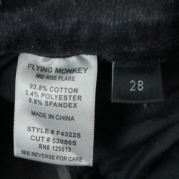 Flying Monkey Jeans 28 Button Fly Mid Rise Slit Flare Distressed Black Stretch - Picture 9 of 10